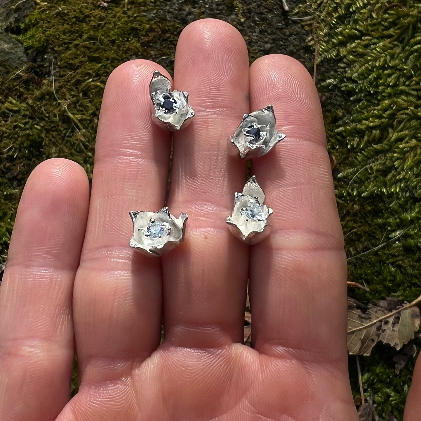 Small Silver Aquamarine Sedum Studs