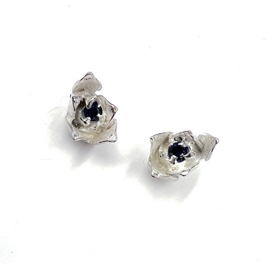 Small Silver Sapphire Sedum Studs