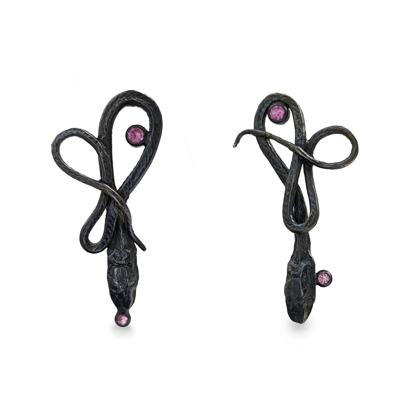 Small Blackened Silver Tourmaline Serpentine Earrings