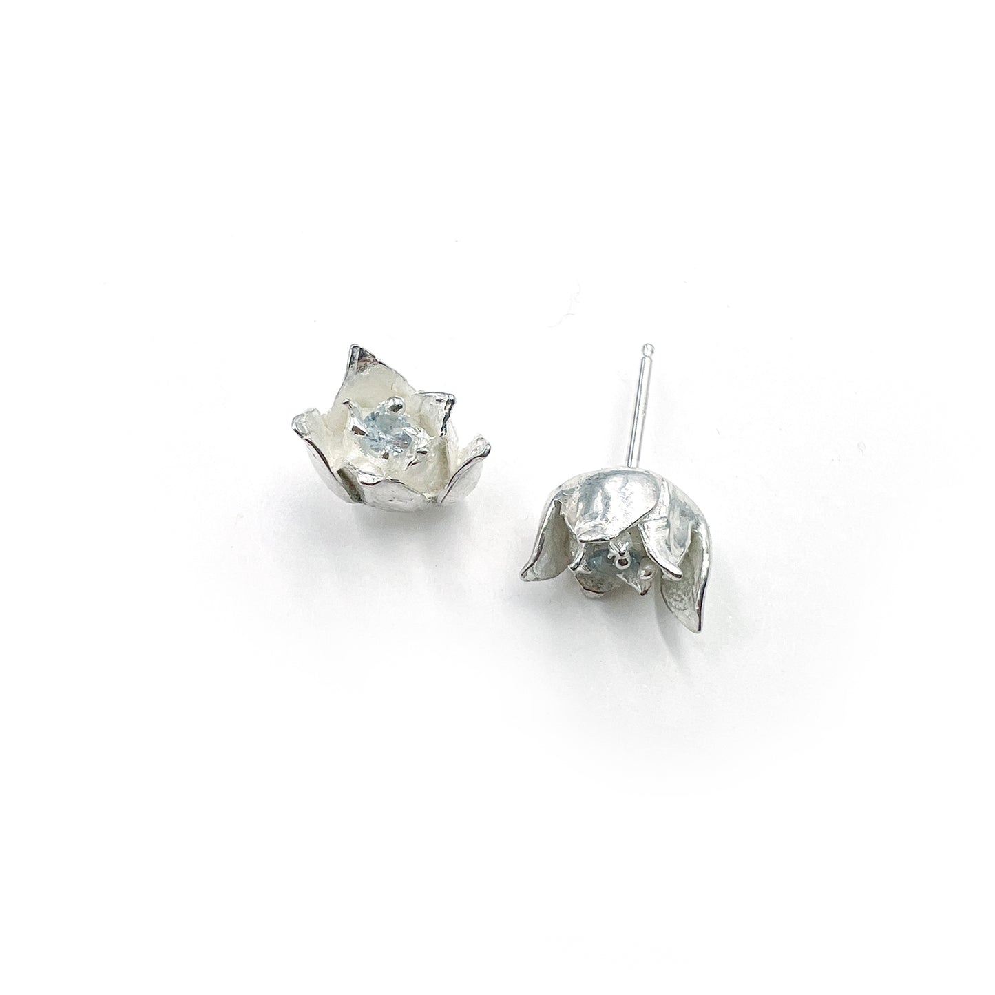 Small Silver Aquamarine Sedum Studs