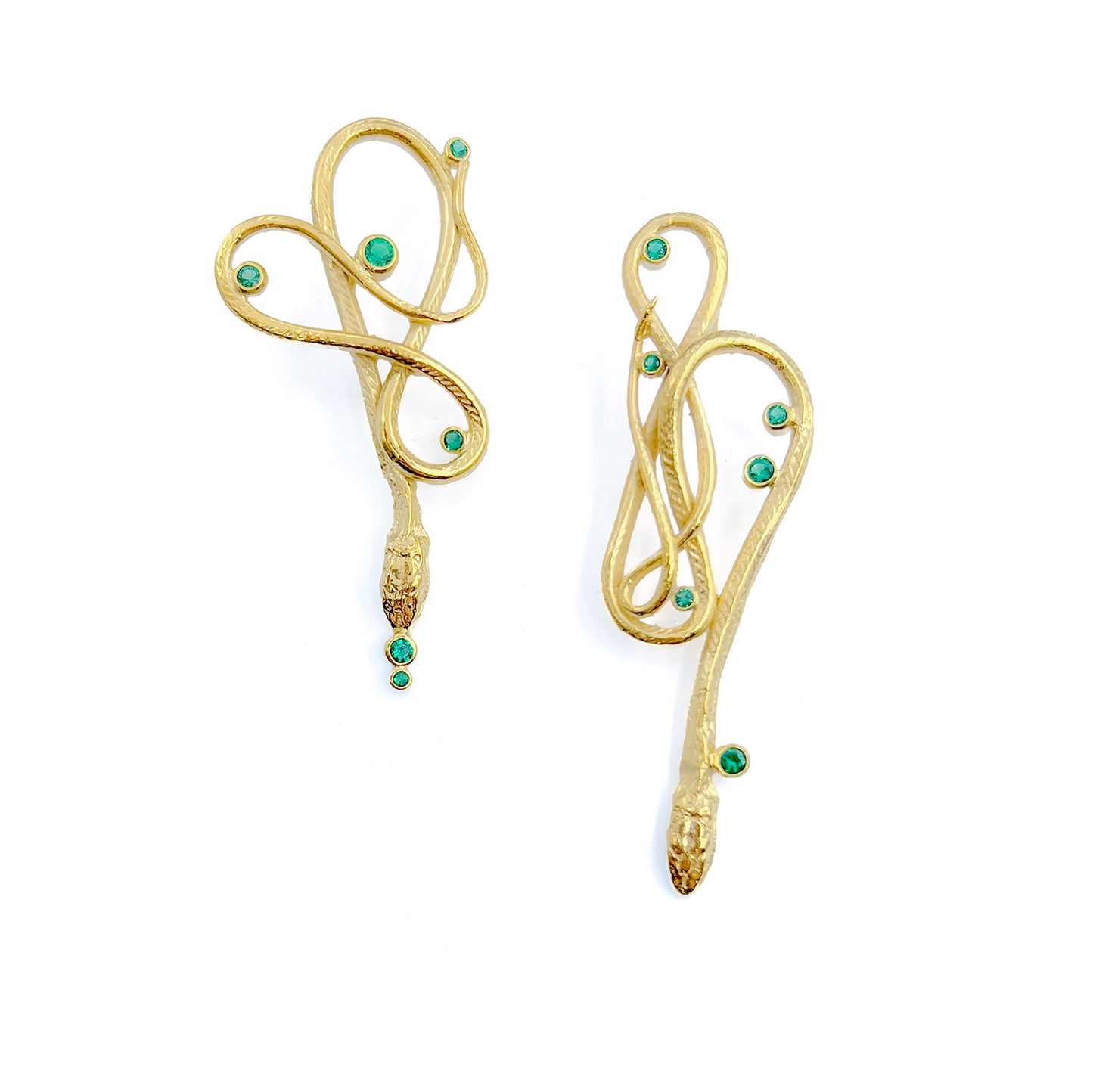 Large Gold Emerald Serpentine Earrings