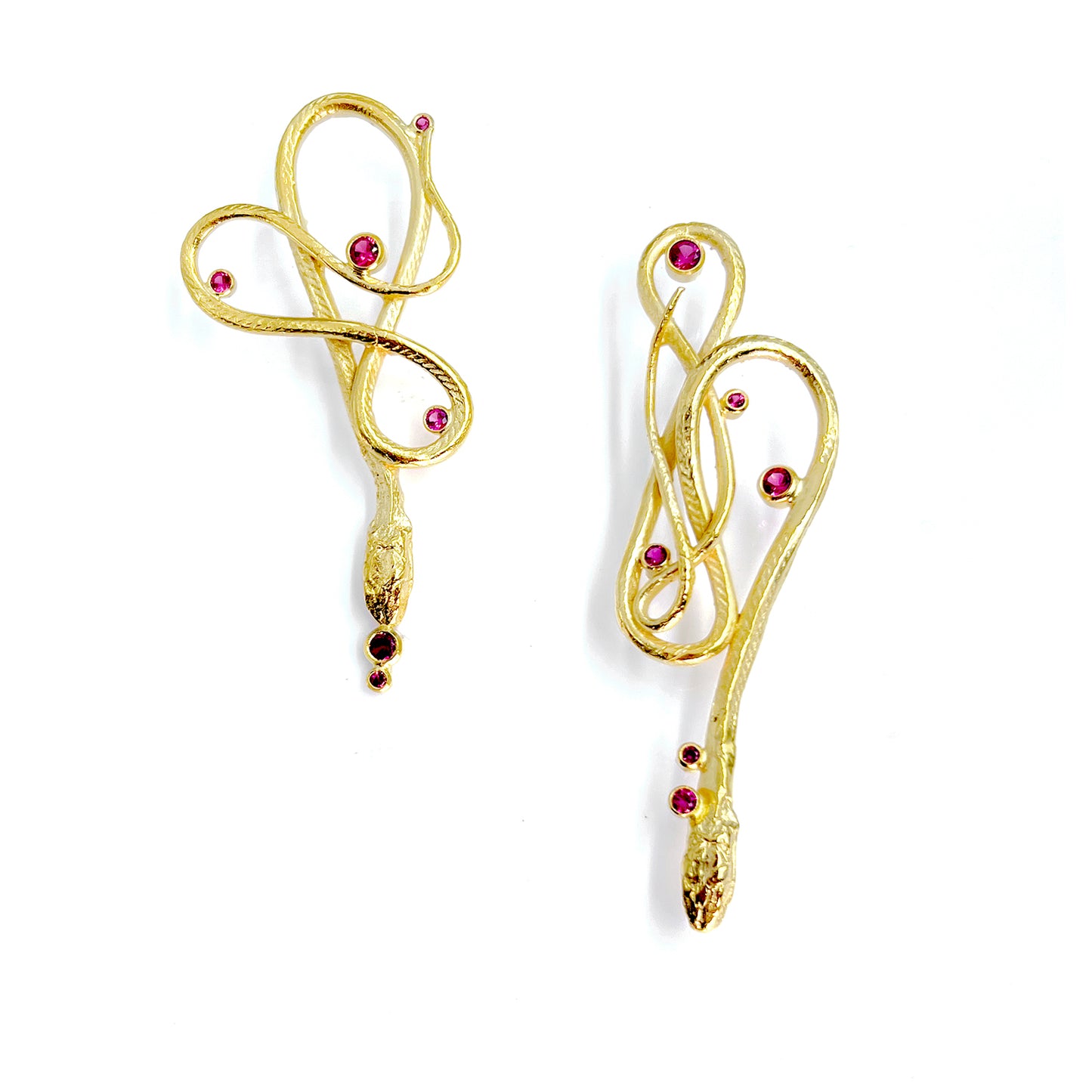 Large Gold Ruby Serpentine Earrings