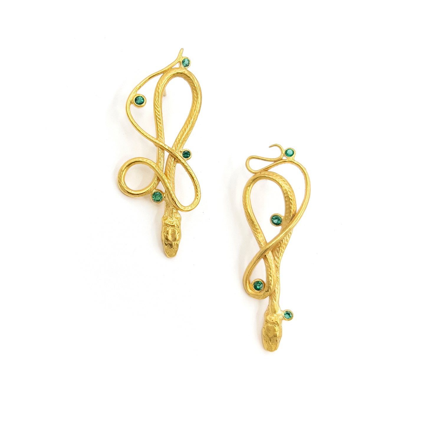 Medium Gold Emerald Serpentine Earrings