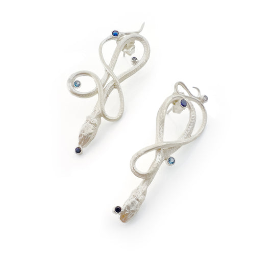 Medium Silver Blue Ombre Serpentine Earrings